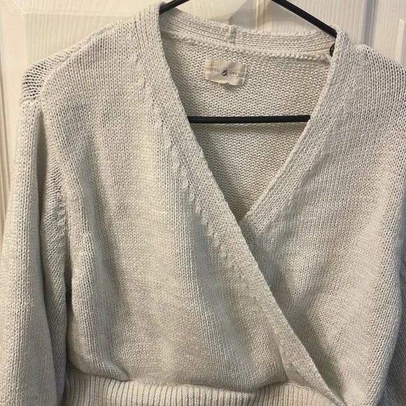 Lou & Grey Cropped Faux Wrap Sweater - Picture 2 of 9